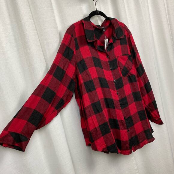 Torrid Red Plaid Brushed Rayon&Acrylic Button Up Shirt Sz.3 NWT - Picture 9 of 14